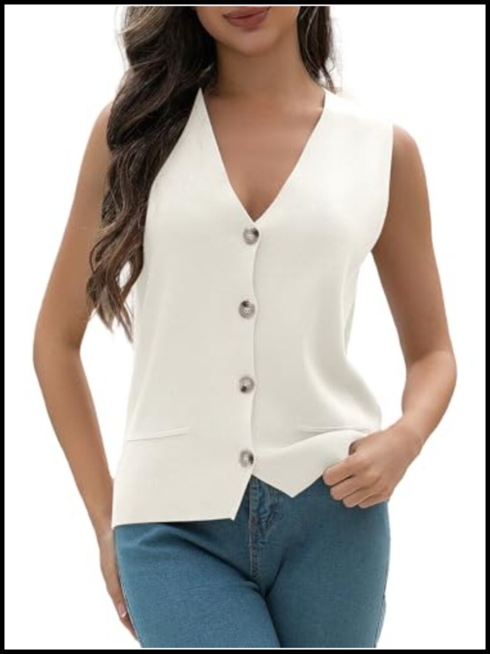 Samrise Women's V-Neck Knit Button-Up Sweater Vest Tank Top
